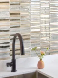 White Countertops Rose Gold Beveled Edge Glass Backsplash Tile BA8009