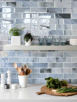 Quartz Countertop Blue Glass with Sparkle Design Subway Backsplash Tile BA8010