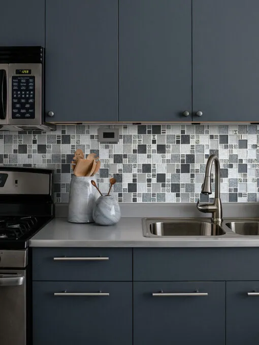 Black Kitchen Cabinet Gray Black Metallic Textured Glass Backsplash Tile BA8004