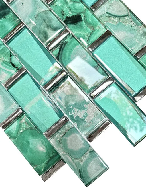 Green Unique Glass Subway Beveled Glass Backsplash Tile 4 BA8013