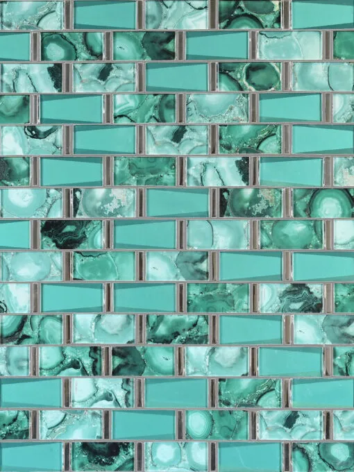 Green Unique Glass Subway Beveled Glass Backsplash Tile 5 BA8013