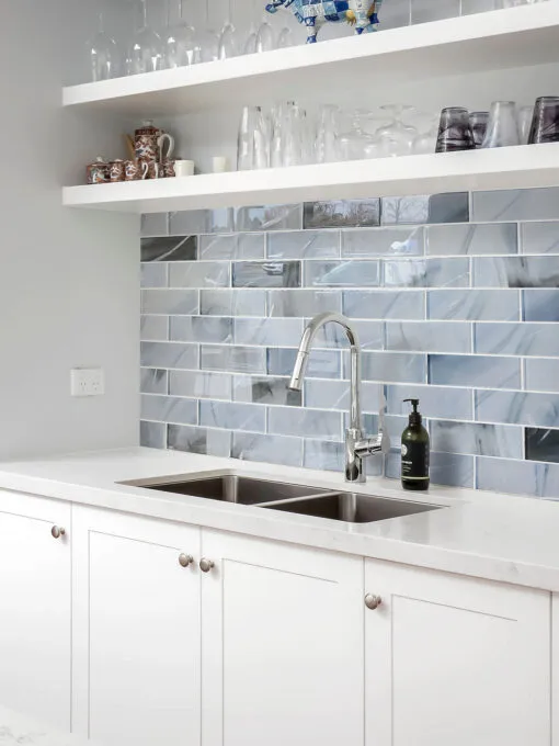 White Kitchen Blue Glass with Sparkle Design Subway Backsplash Tile BA8010