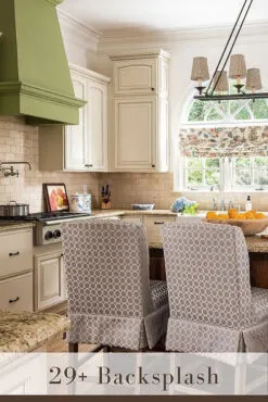 antiqued ivory subway backsplash tile idea