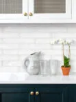 Dark Cabinet with Milky White Glass Subway Backsplash Tile BA6707