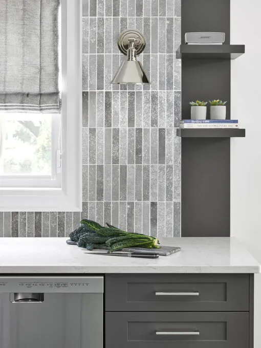 Gray Cabinets Countertop with Modern Gray Metallic Backsplash Tile BA6205