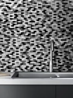 3D Gray Black Metal Backsplash Tile #metaltile #metalbacksplash #blackgraytile #metalbacksplashideas #metalmosaictiles
