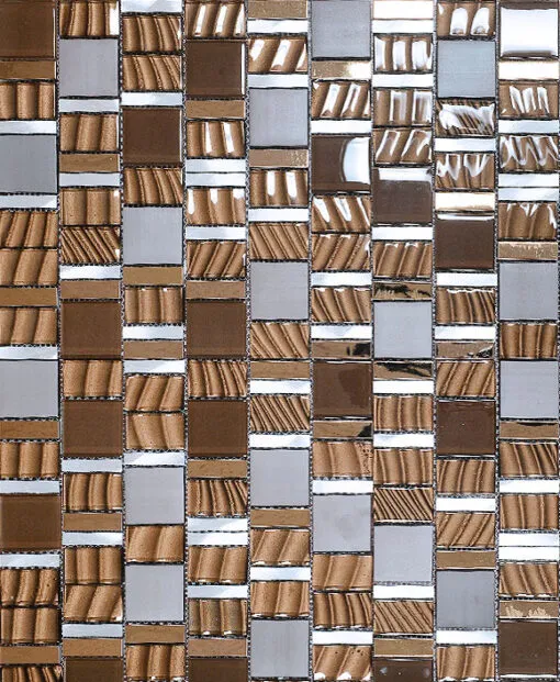 BA1133-Brown Glass Gold Metal Backsplash Tile from Backsplash.com