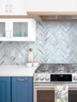 Blue Cabinet Blue Glass Herringbone Backsplash Tile BA5507