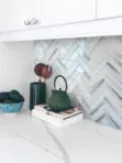 Quartz Countertop Blue Glass Herringbone Backsplash Tile BA5507