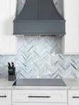 White Cabinet Blue Glass Herringbone Backsplash Tile BA5507