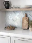 White quartz countertop Blue Glass Large Herringbone Mosaic Backsplash Tile BA5507