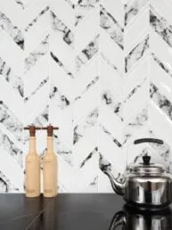 White Chevron Marble Look Glass Mosaic Backsplash Tile BA5506