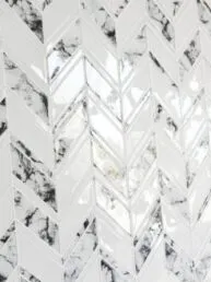 White Chevron Marble Look Glass Mosaic Backsplash Tile BA55063