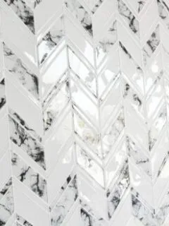 White Chevron Marble Look Glass Mosaic Backsplash Tile BA55063