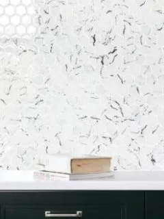 White Hexagon Marble Look Glass Mosaic Backsplash Tile BA5509 1