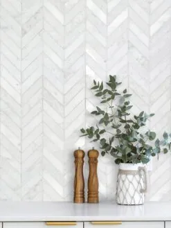 White modern marble chevron mosaic backsplash tile BA631613 1