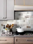 Brown Cabinet with Beige Brown Glass Tile BA7015 Subway