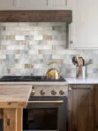 Two Tones Kitchen with Beige Brown Glass Tile BA7015 Subway