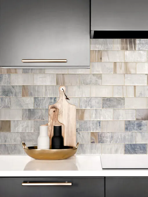 Brown Modern Cabinet with Beige Brown Glass Tile BA7015 Subway
