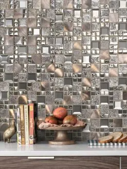 Glass and metal copper gray color backsplash tile BA62010 thumb