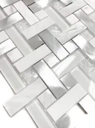 Modern White Metal Marble Glass Backsplash Tile BA1215
