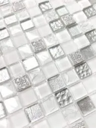 White Silver Mosaic Backsplash Tile 8 BA1206