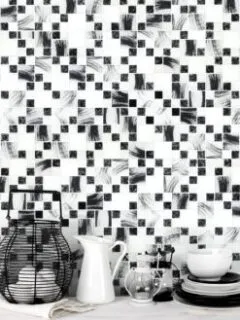 Black White Glass Mosaic Backsplash Tile BA64002