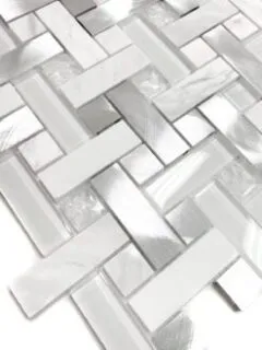 Modern White Metal Marble Glass Backsplash Tile BA1215