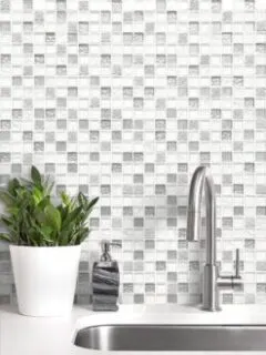 White Silver Mosaic Backsplash Tile BA1206