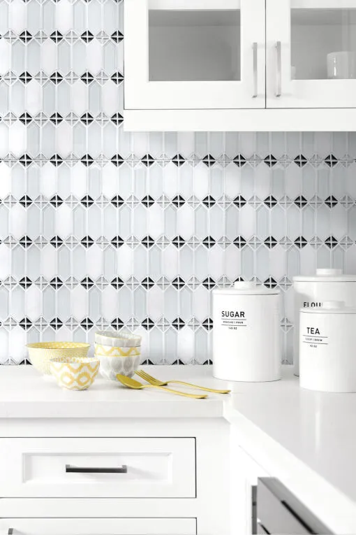 White Quartz Countertop Glass Marble Kitchen Backsplash Tile