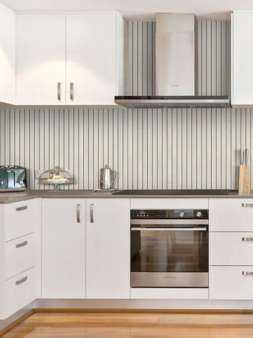 Dark Countertop with Modern Beige Backsplash Tile