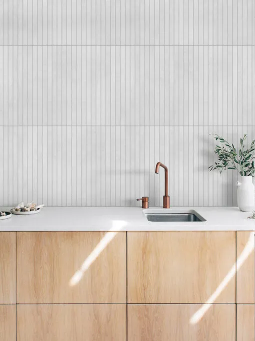 Modern Light Brown Cabinet With Long Mosaic Backsplash Tile BA4502