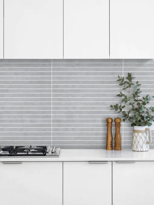 Modern White Kitchen And Countertop Long Backsplash Tile BA4503